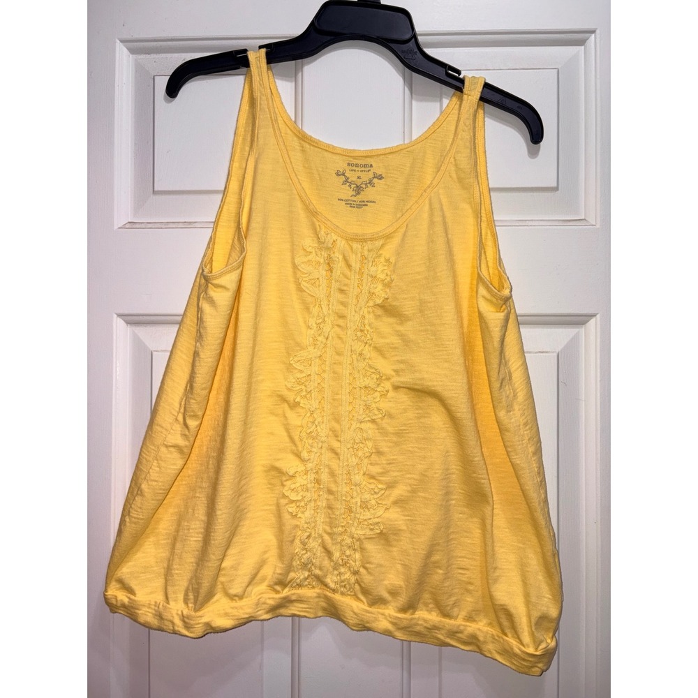 Sonoma Life Style Yellow Lace Ruffle Bubble Hem Tank Top XL Cotton Modal Slub